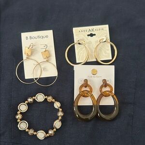 Multiples Gold and Brown Teardrop Earrings